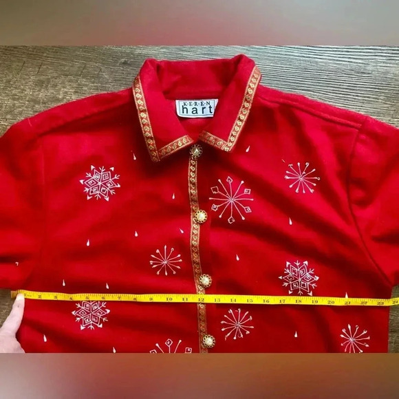 KEREN HART vintage Christmas snowman granny jacket wool blend size L faux Pearls - Picture 4 of 13